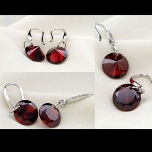 Garnet or Ruby CZ Silver Plated Earrings